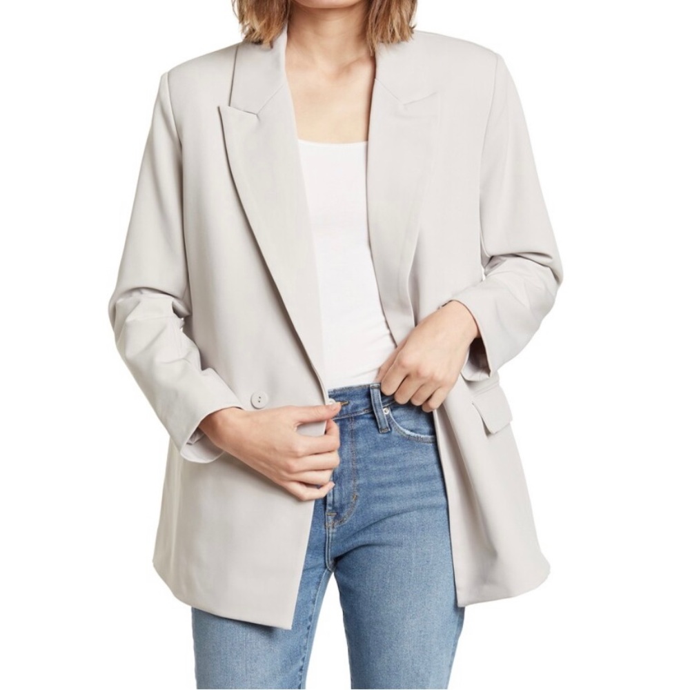 Nordstrom RDI Sz L NWOT Oversized Double Breasted Peak Lapel Blazer Light Grey